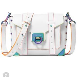 Michael Kors “Manhattan” Medium Contrast‑Trim Leather Satchel – NWT